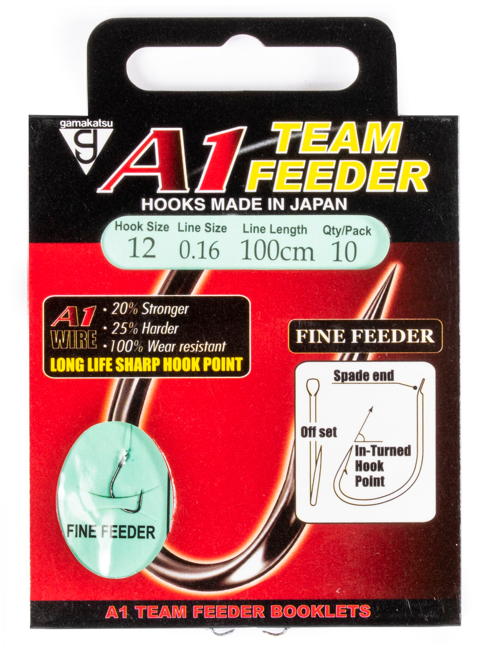 Крючки с поводком Gamakatsu Booklet A1 FINE FEEDER разм. 12-0.16мм 100см 10шт.