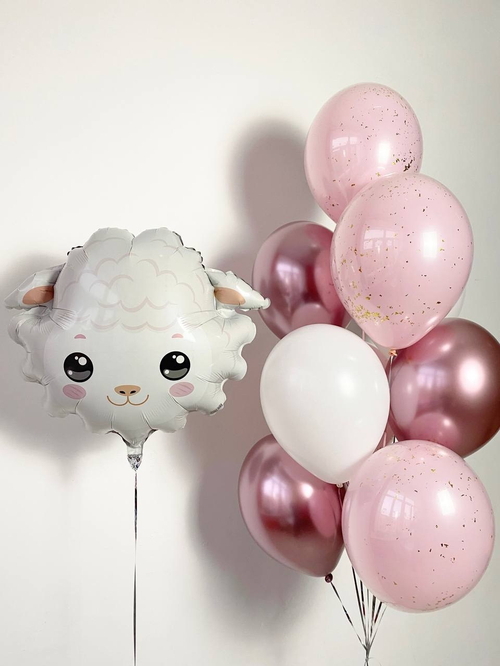 Воздушный шар овечка с шарами хром, двойные стеклянные шары