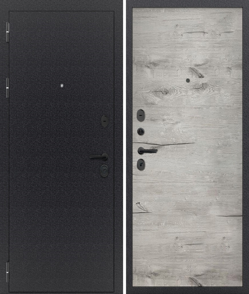 Входная дверь FlyDoors АРКАН ЛОФТ Букле чёрный - Дуб Арктик