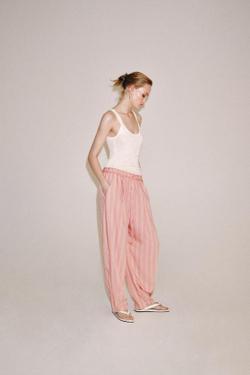 ZARA БРЮКИ-БАЛЛОНЫ В ПОЛОСКУ — ZW COLLECTION, РОЗОВЫЙ/БЕЛЫЙ