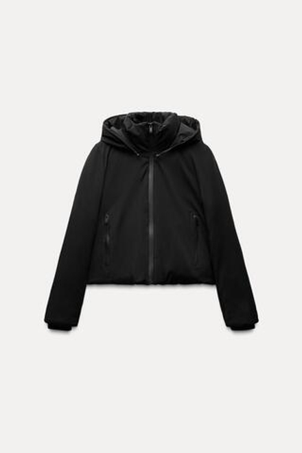 ZARA КОРОТКИЙ АНОРАК WATER AND WIND PROTECTION, ЧЕРНЫЙ
