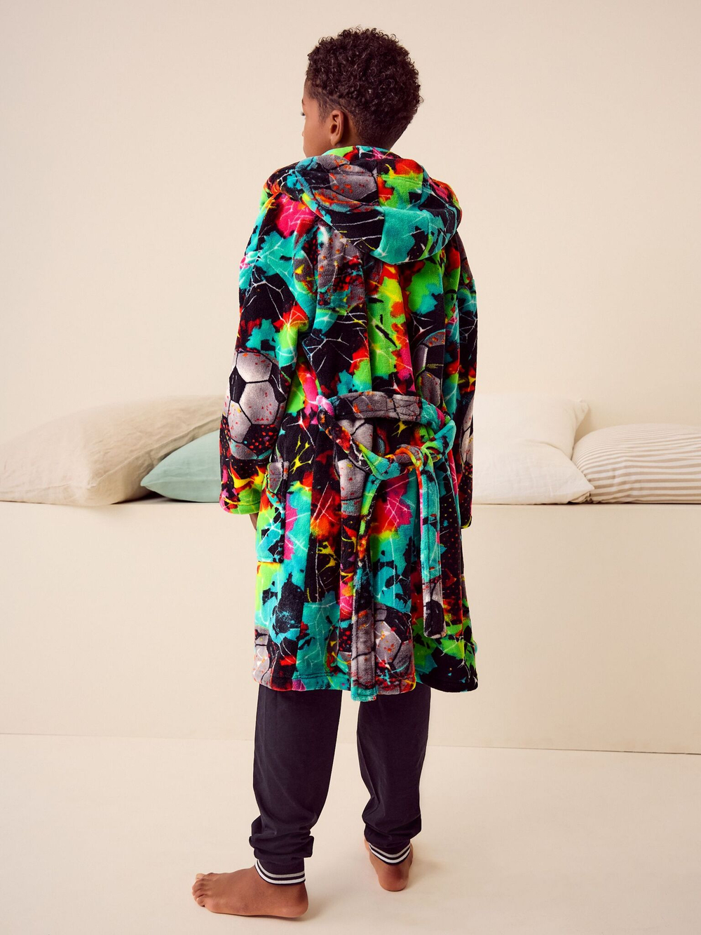 Халат флисовый для мальчика Next N23-834, Черный, Салатовый, Голубой