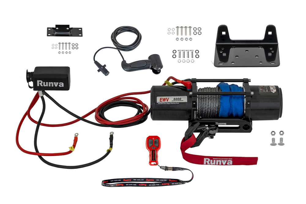 Лебёдка автомобильная электрическая 12V Runva 6000 lbs 2722 кг (синтетический трос)