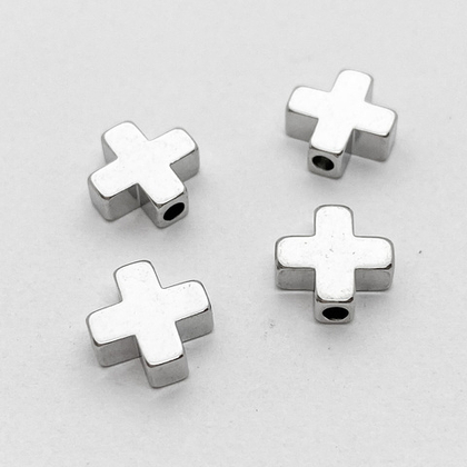Бусина Крест, родиевое покрытие, размер 8*8 мм, отверстие 1,5 мм, цена за 1 шт