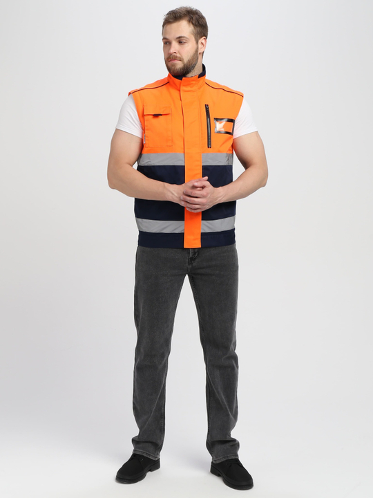 Куртка-трансформер сигнальная PROFLINE Specialist МВО (тк.Смесовая,240), оранжевый/т.синий