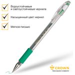 Ручка гелевая Crown  с резиновым грипом, зелёная, 0.5мм