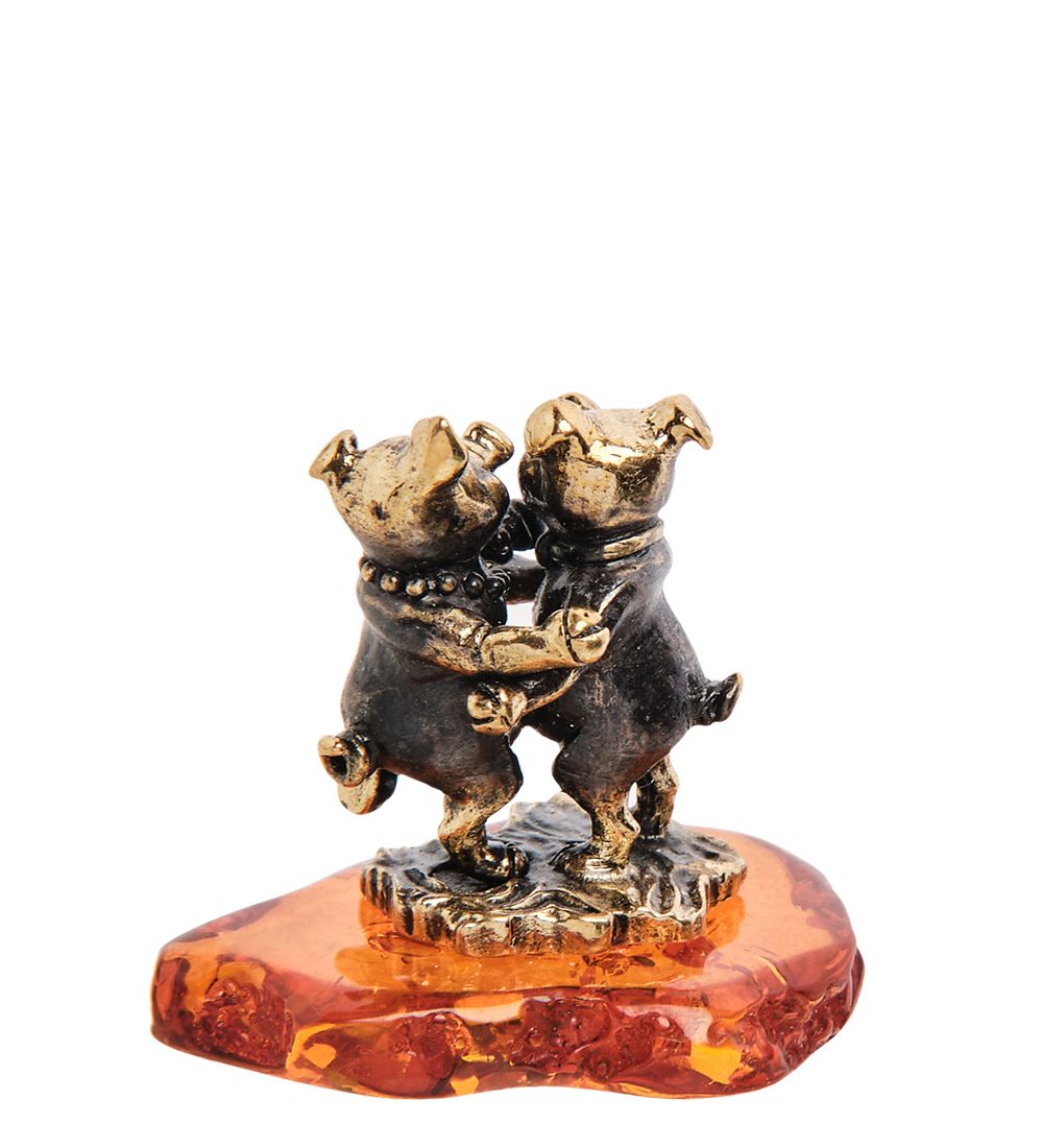 Народные промыслы AM-2957 Фигурка «Поросята Диско» (латунь, янтарь)
