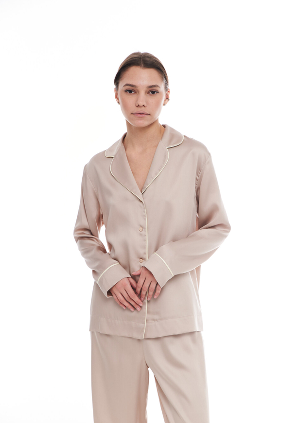 Блуза из тенселя с кантом песочная