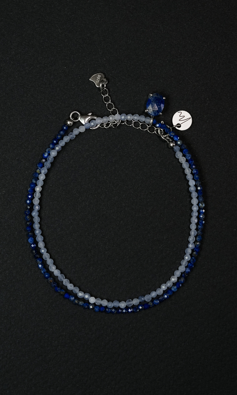 Чокер "Memo Duo" из лазурита, танзанита, с подвесом из лазурита 35 см