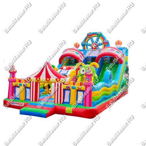 Коммерческий надувной батут "Парк развлечений 2" 12*7*7 м без фигуры клоуна