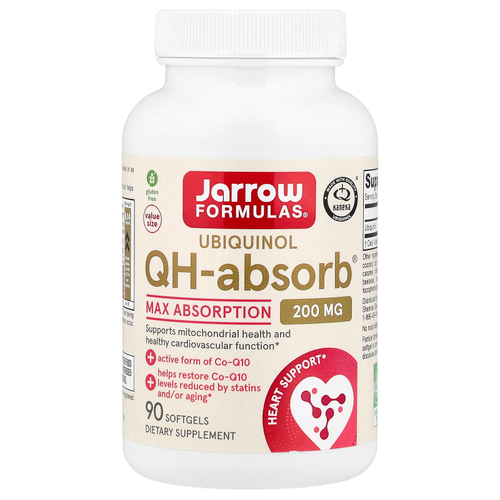 Jarrow Formulas, QH-Absorb®, убихинол, максимальное усвоение, 200 мг, 90 капсул