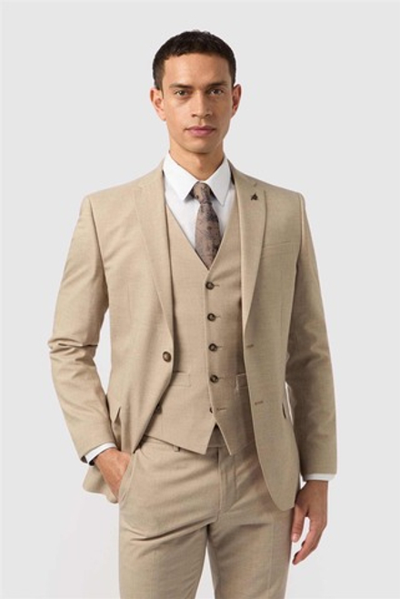 Мужской классический костюм тройка (песочный) В18