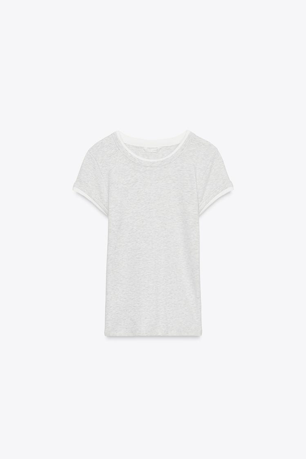 ZARA ФУТБОЛКА ДВОЙНАЯ, СЕРЫЙ МЕЛАНЖ