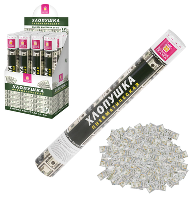 Хлопушка пневматическая 40 см "DOLLARS", бумага, наполнитель "доллары", ЗОЛОТАЯ СКАЗКА, 592463