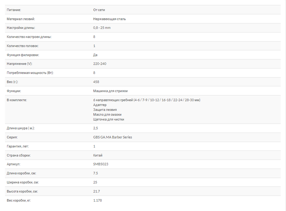 Машинка GA-MA ABSOLUTE FADE MAGNETIC сетевая.8Вт срез0,8-3,8мм