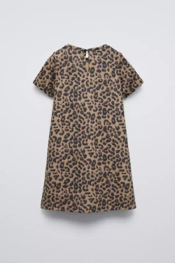 ZARA ПЛАТЬЕ ИЗ ИСКУССТВЕННОЙ ЗАМШИ, ЛЕОПАРДОВЫЙ