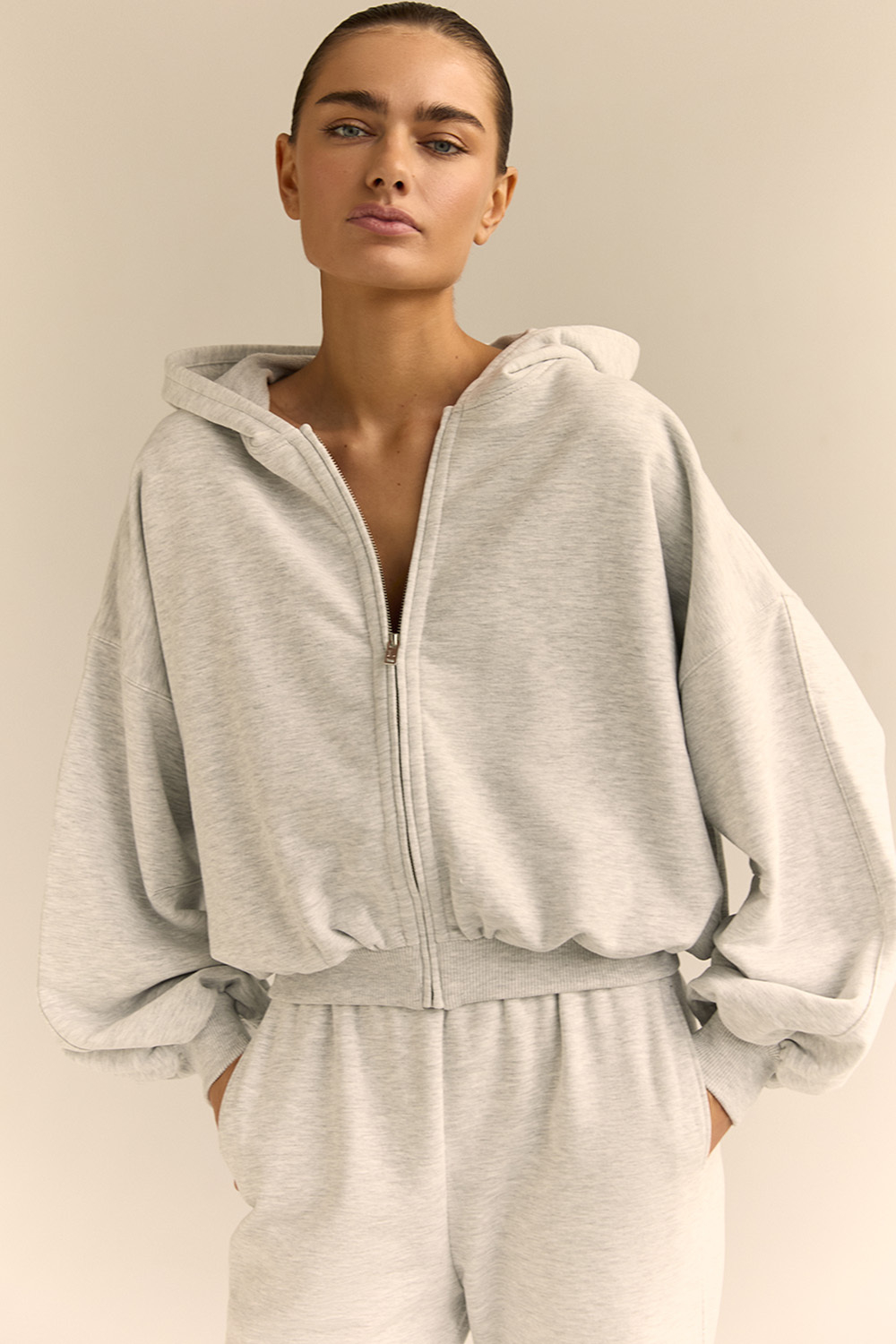 Толстовка утеплённая Светло-серый меланж