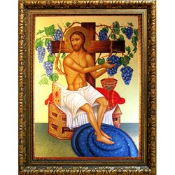 Христос Виноградная Лоза. Икона Иисуса Христа на холсте