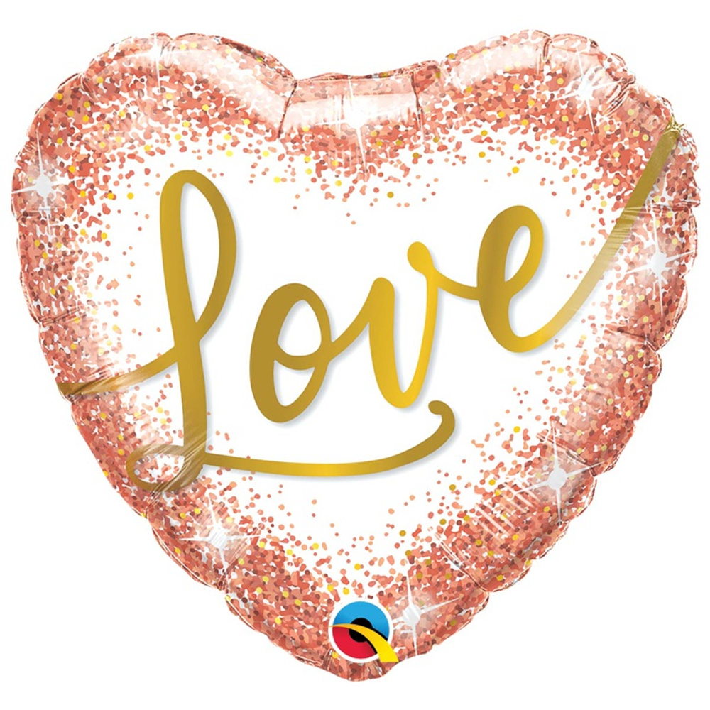 Шар Фольгированный Сердце LOVE глиттер Rose (Розовое Золото)
