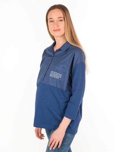 Блузка-рубашка для беременных и кормящих комбинированная , цвет синий, размеры 46,52,54