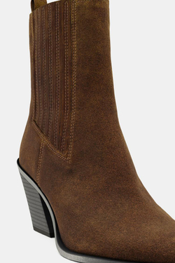 ZARA ЗАМШЕВЫЕ БОТИЛЬОНЫ В КОВБОЙСКОМ СТИЛЕ, КОРИЧНЕВЫЙ