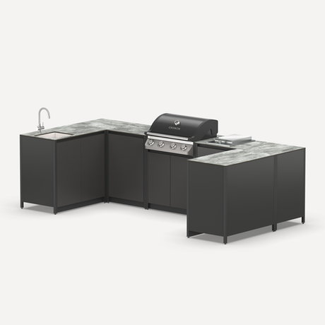 П-образный барбекю комплекс Lounge F-112SGP, 3.2x1.5 м, черный/серый каспий