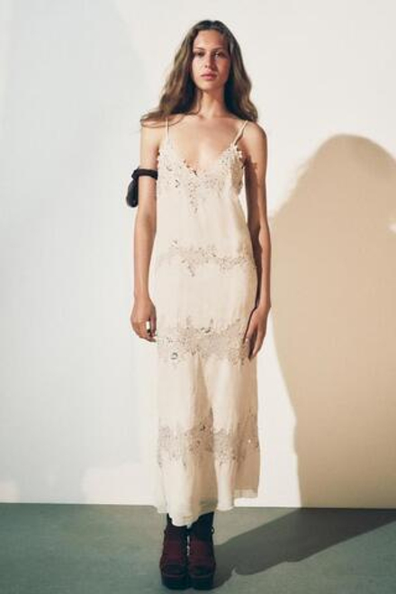 ZARA ПЛАТЬЕ МИДИ С КРУЖЕВОМ — ZW COLLECTION, ЭКРЮ