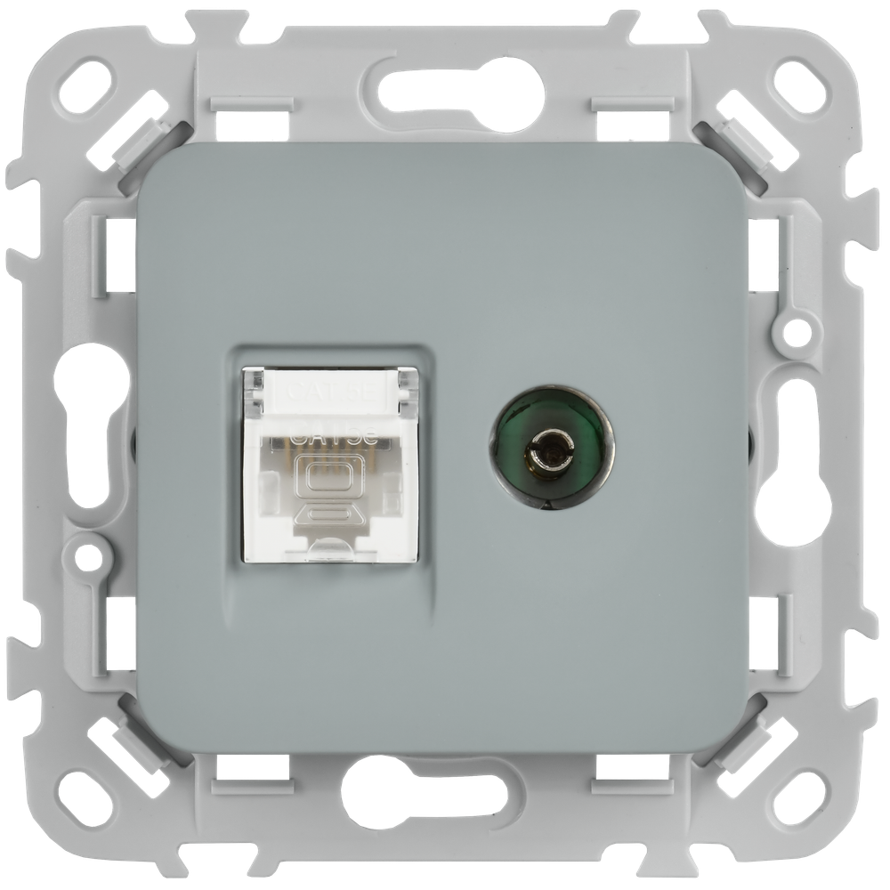 FLITE Розетка 2-местная RJ45/TV категория 5Е UTP РКТВ5е-2-0-ФлС серый IEK