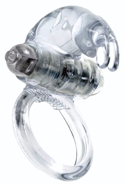 Прозрачное эрекционное виброкольцо с клиторальным зайчиком (Цвет: прозрачный)
