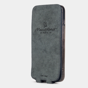 Чехол для iPhone 14 Pro Max из кожи козы, синего цвета