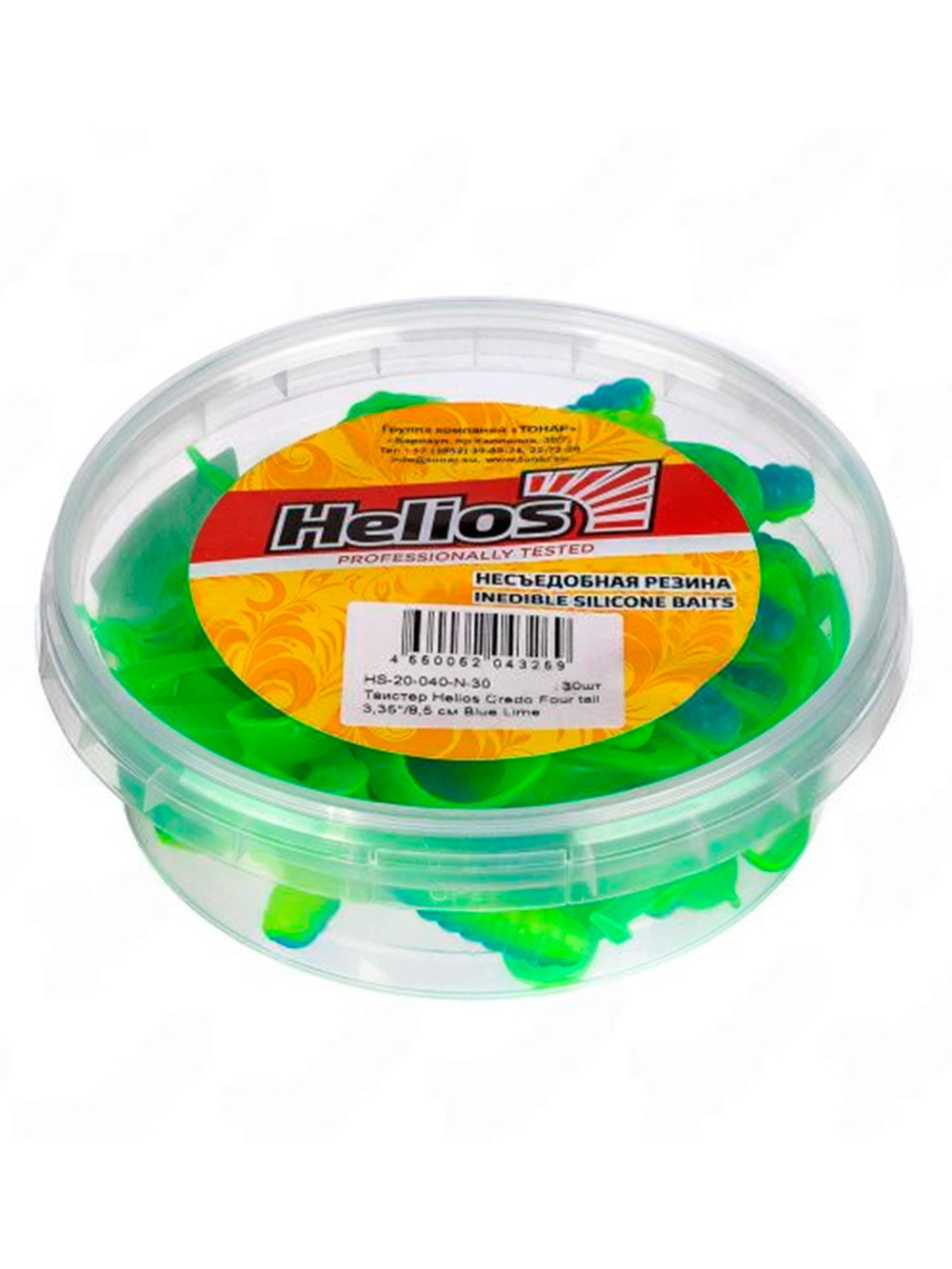 Твистер несъедобный Helios Credo Four tail 3,35"/8,5 см Phosphorus 30шт. (HS-20-041-N-30)