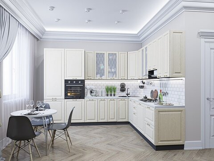 Угловая модульная кухня Ницца-04 Дуб крем - Белый 2340*3200/2700*600