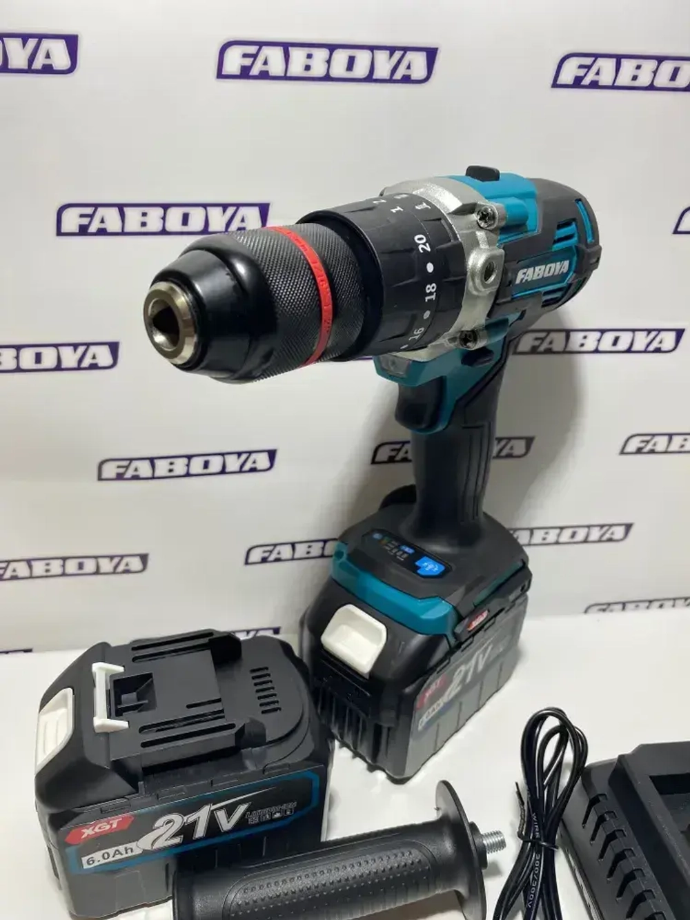 FABOYA Дрель-шуруповерт, 21 В, 120 Нм, 2 АКБ