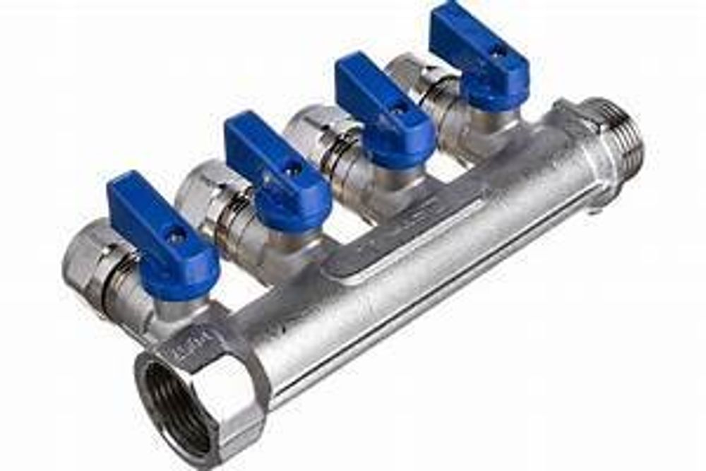 Коллектор  Ø3/4 на 4 выхода с кранами под м/п трубу 16мм
