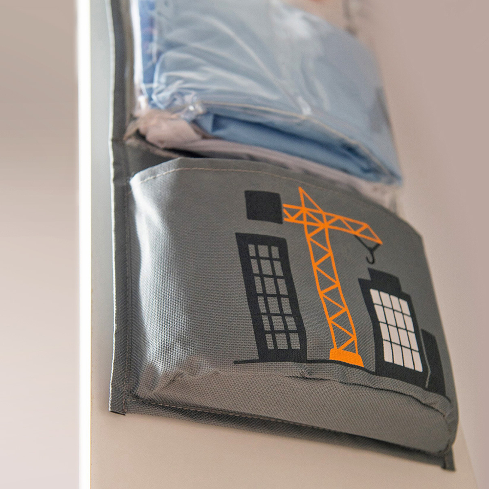 Кармашки для детского сада, на липучке. Экскаватор с глазками-помпонами