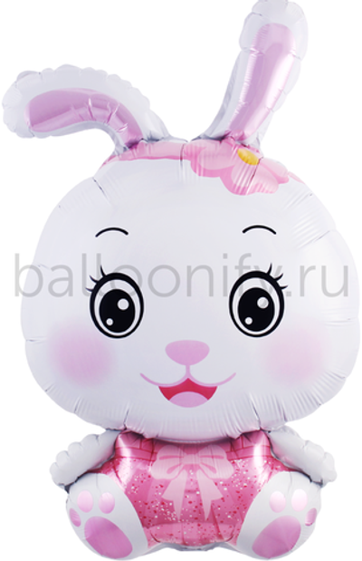 Шар (33''/84 см) Фигура, Зайка с бантиком, Розовый, 1 шт.