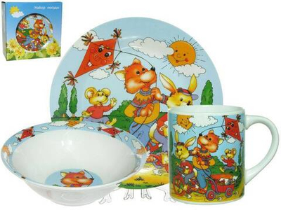 Набор детской посуды 3 предмета "Веселые зверята"