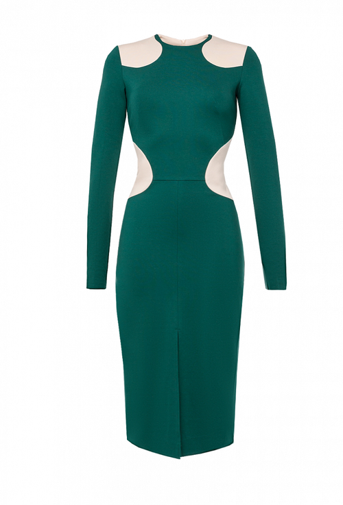 Трикотажное платье-футляр с графическими вставками