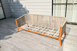 "Сидней" диван 3-местный плетеный из роупа, основание тик, каркас алюминий бежевый, роуп бежевый, ткань бежевая