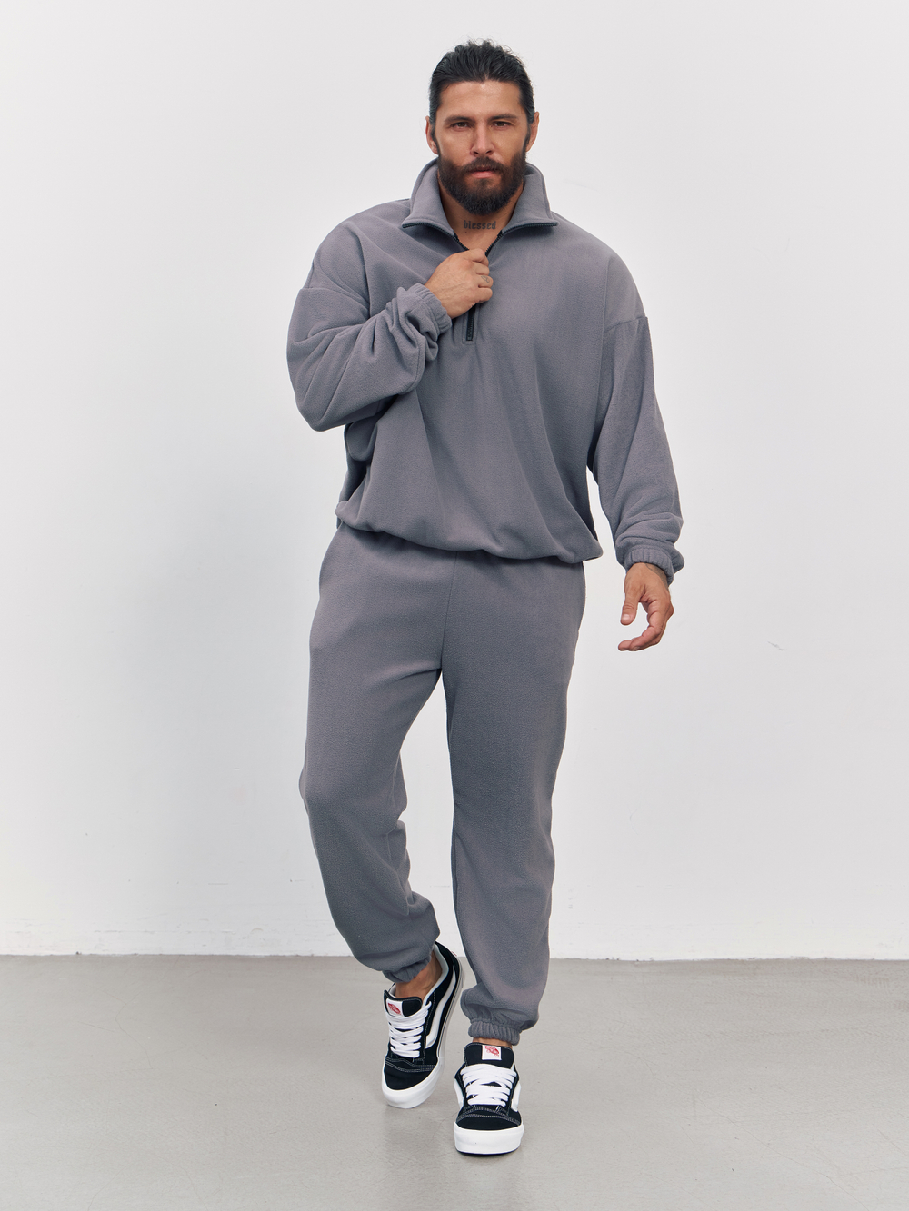 Свитшот "half zip" флисовый (серый)