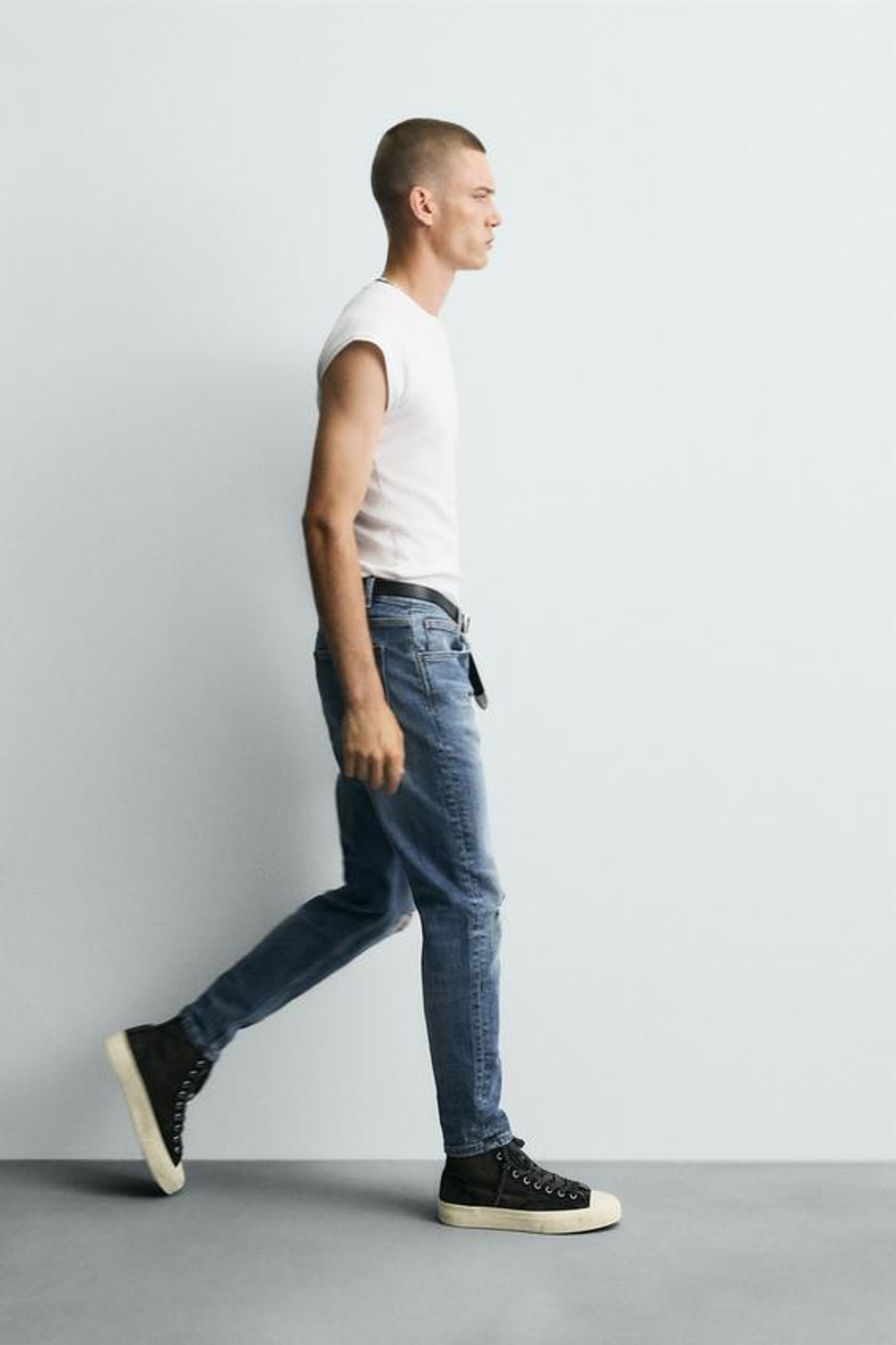 ZARA ДЖИНСЫ SKINNY FIT С ДЫРАМИ, ВЫЦВЕТШИЙ СИНИЙ