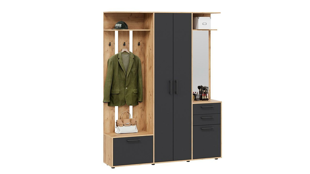 Прихожая с зеркалом комплект мебели Дуб Сонома/Белый Ясень 160х36х205 см