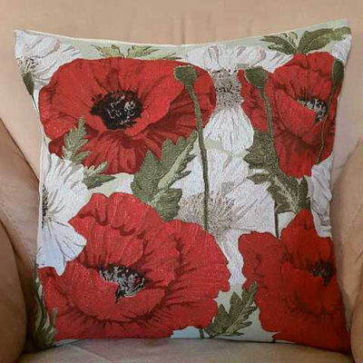 Декоративный гобеленовый чехол для интерьерной подушки Маки Красные и Белые 47*47