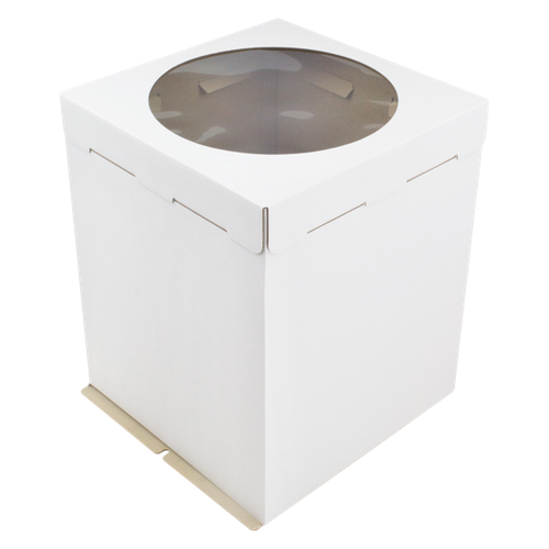 Коробка для торта усиленная с окном 240х240х300 мм, белая