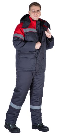 Костюм зимний "Байкит" с полукомбинезоном, т.серый/красный