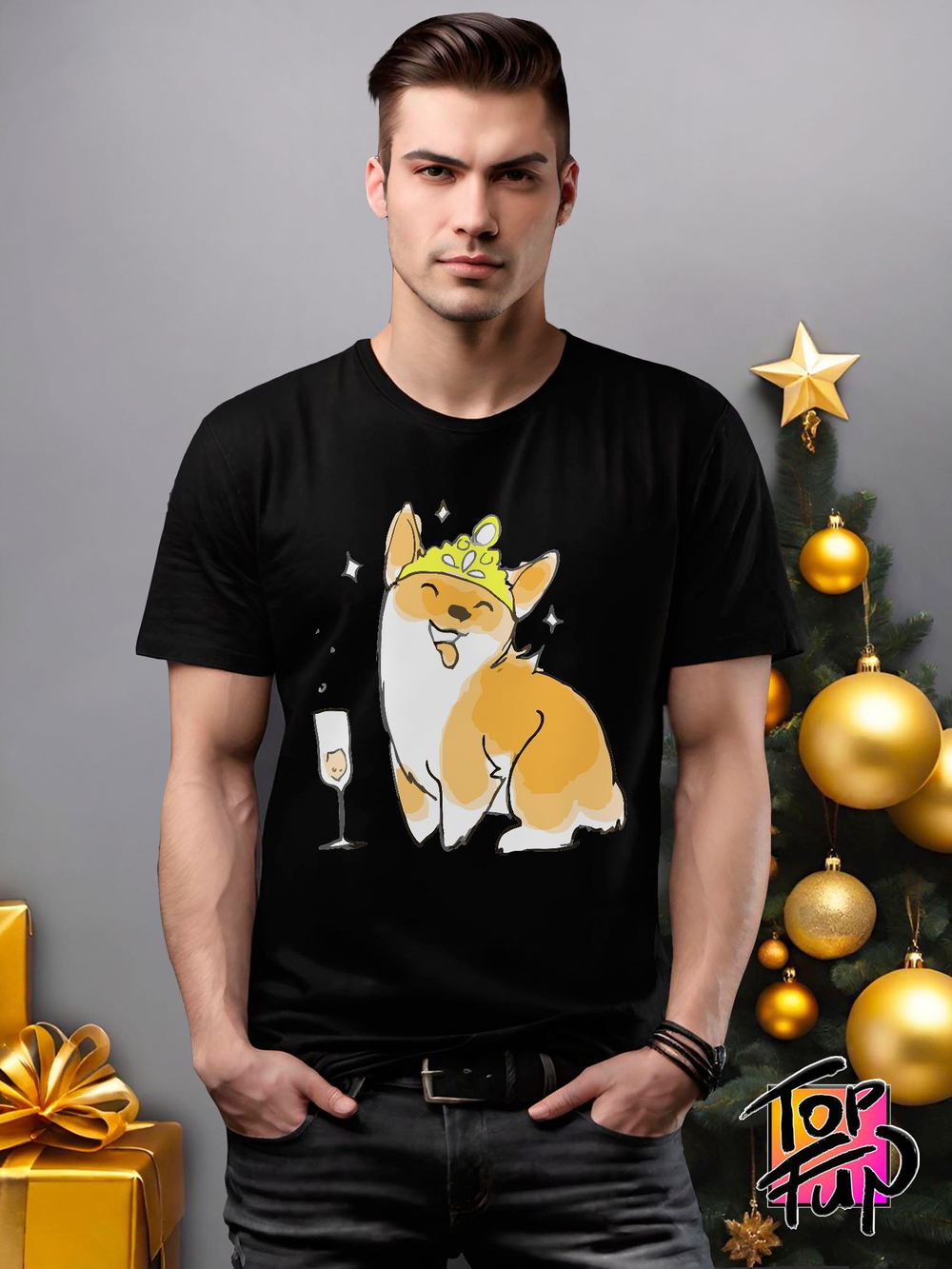 Футболка Корги с бокалом