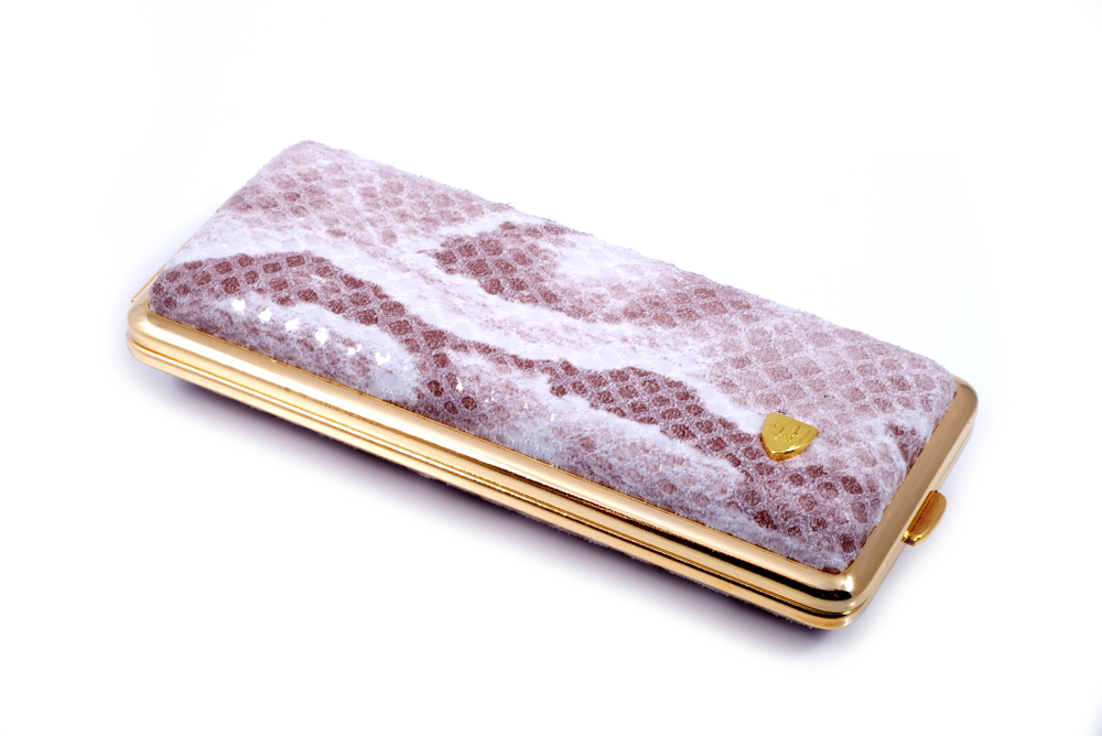 Портсигар Stoll на 8-14 сигарет, натуральная кожа, Белая змея C13-6