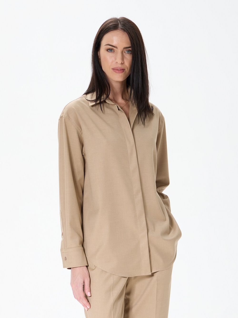 Комплект Рубашка Хельсинки и Брюки палаццо бежевая смесовая шерсть