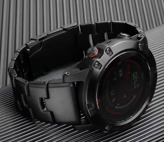 Браслет титановый 26мм (циферблат 51 мм) для Garmin Fenix, Epix, Enduro, Tactix вентилируемый (Черный)
