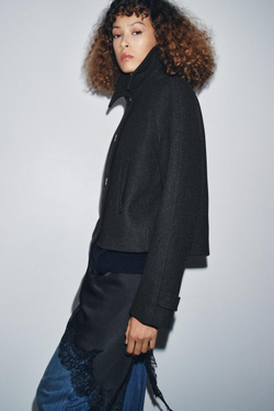 ZARA КОРОТКИЙ ТРЕНЧ С ШЕРСТЬЮ — ZW COLLECTION, ТЕМНО-СЕРЫЙ